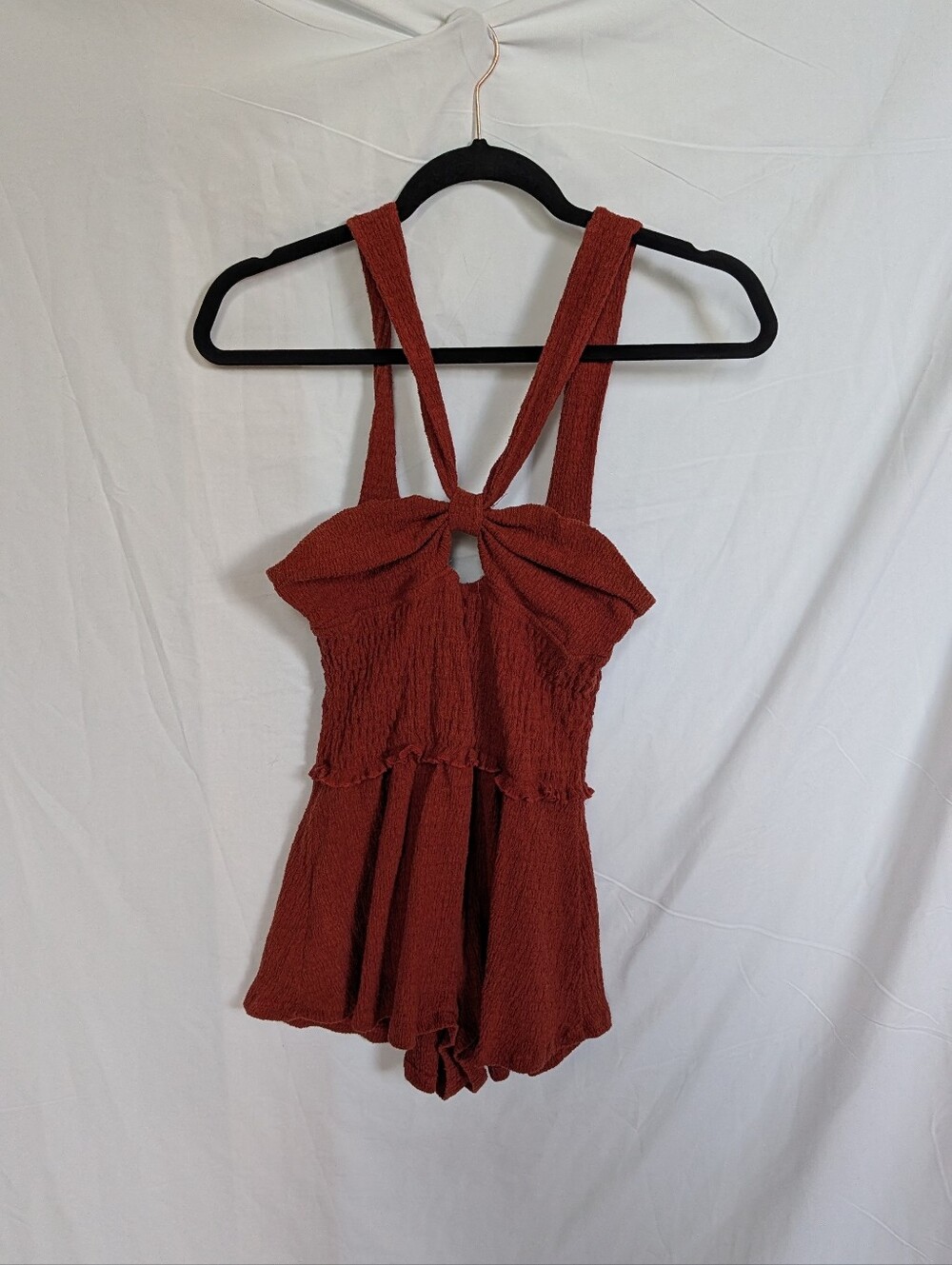 Rust Red Smocked Romper Jumpsuit - Women